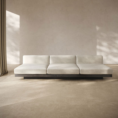 Rudolph 3 Seater Bench Sofa - Beige Cushions, Black Oak Base