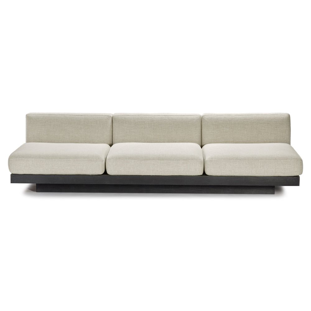 Rudolph 3 Seater Bench Sofa - Bone Cushions, Black Oak Base