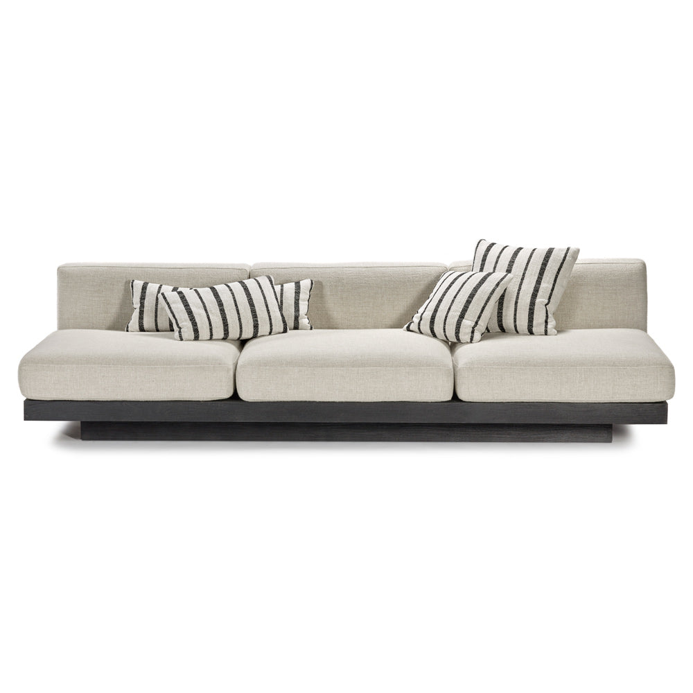 Rudolph 3 Seater Bench Sofa - Bone Cushions, Black Oak Base