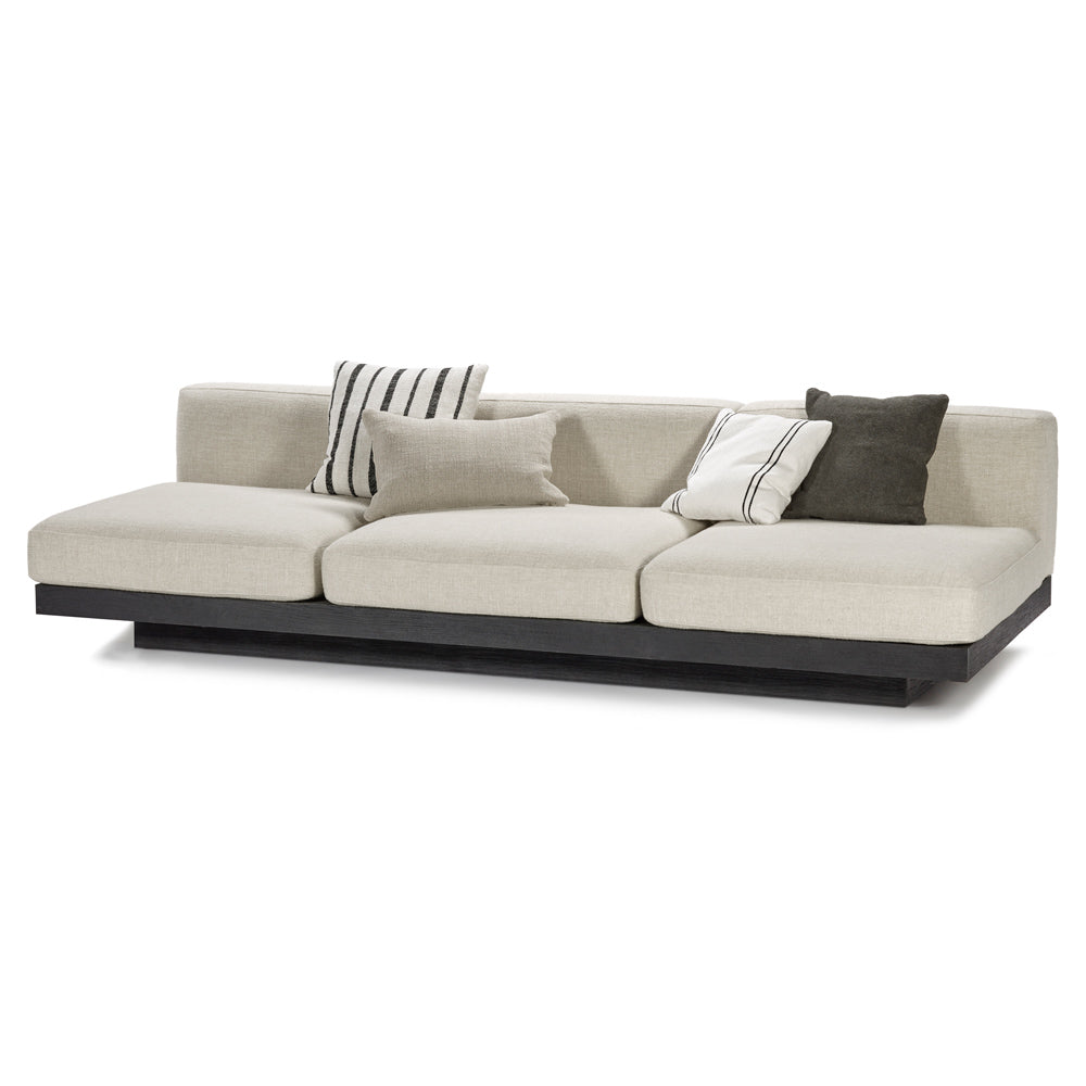 Rudolph 3 Seater Bench Sofa - Bone Cushions, Black Oak Base