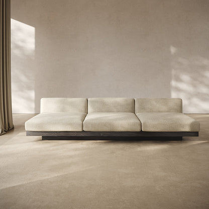 Rudolph 3 Seater Bench Sofa - Bone Cushions, Black Oak Base