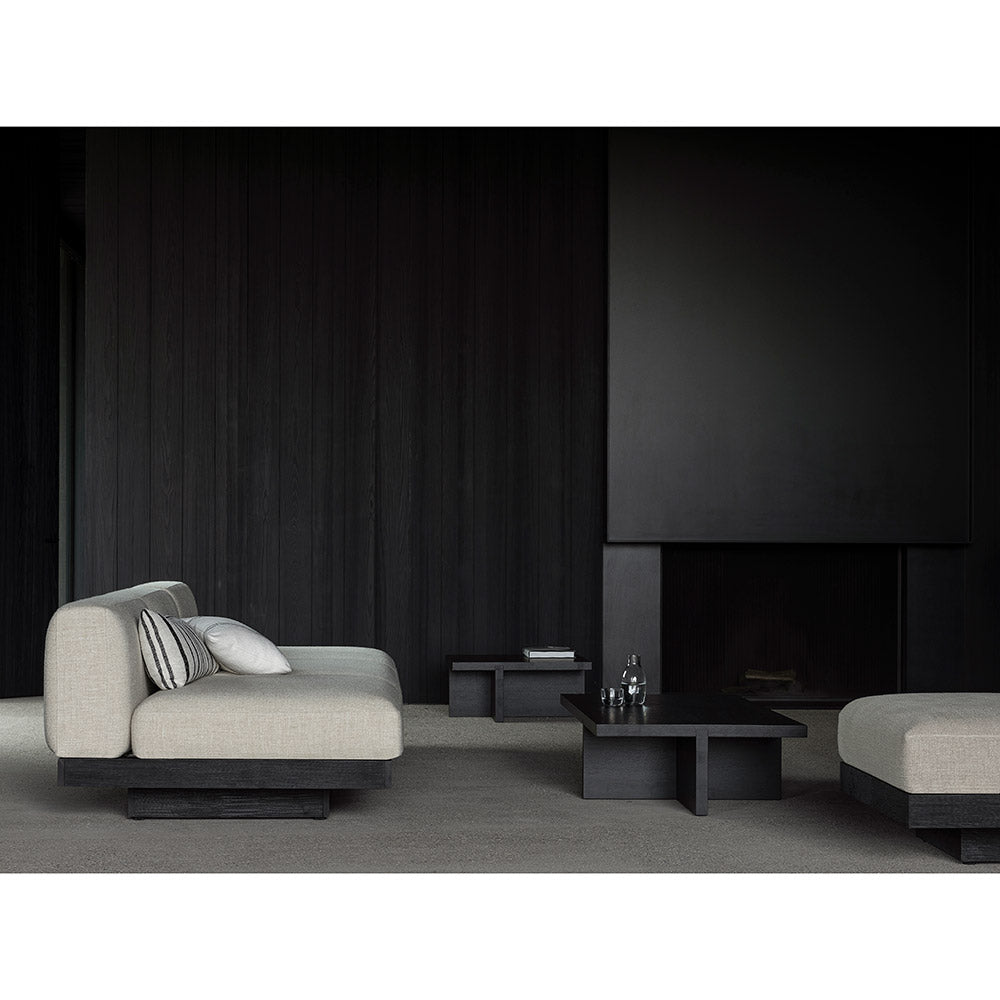 Rudolph 3 Seater Bench Sofa - Bone Cushions, Black Oak Base