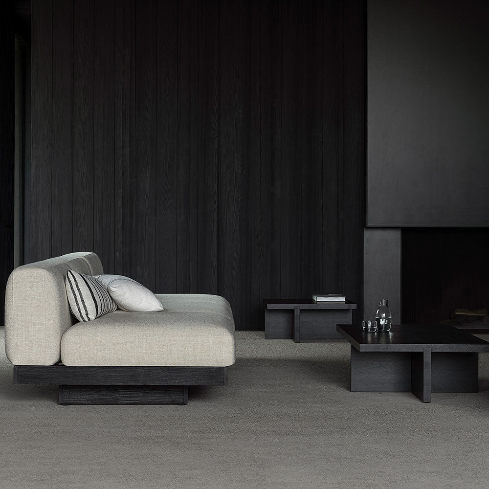 Rudolph 3 Seater Bench Sofa - Bone Cushions, Black Oak Base