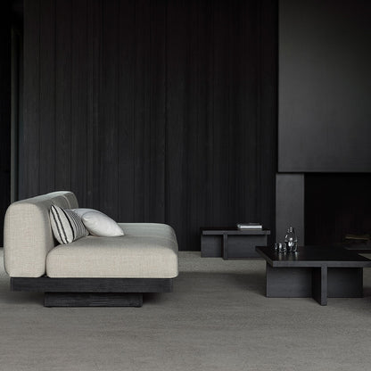 Rudolph 3 Seater Bench Sofa - Bone Cushions, Black Oak Base