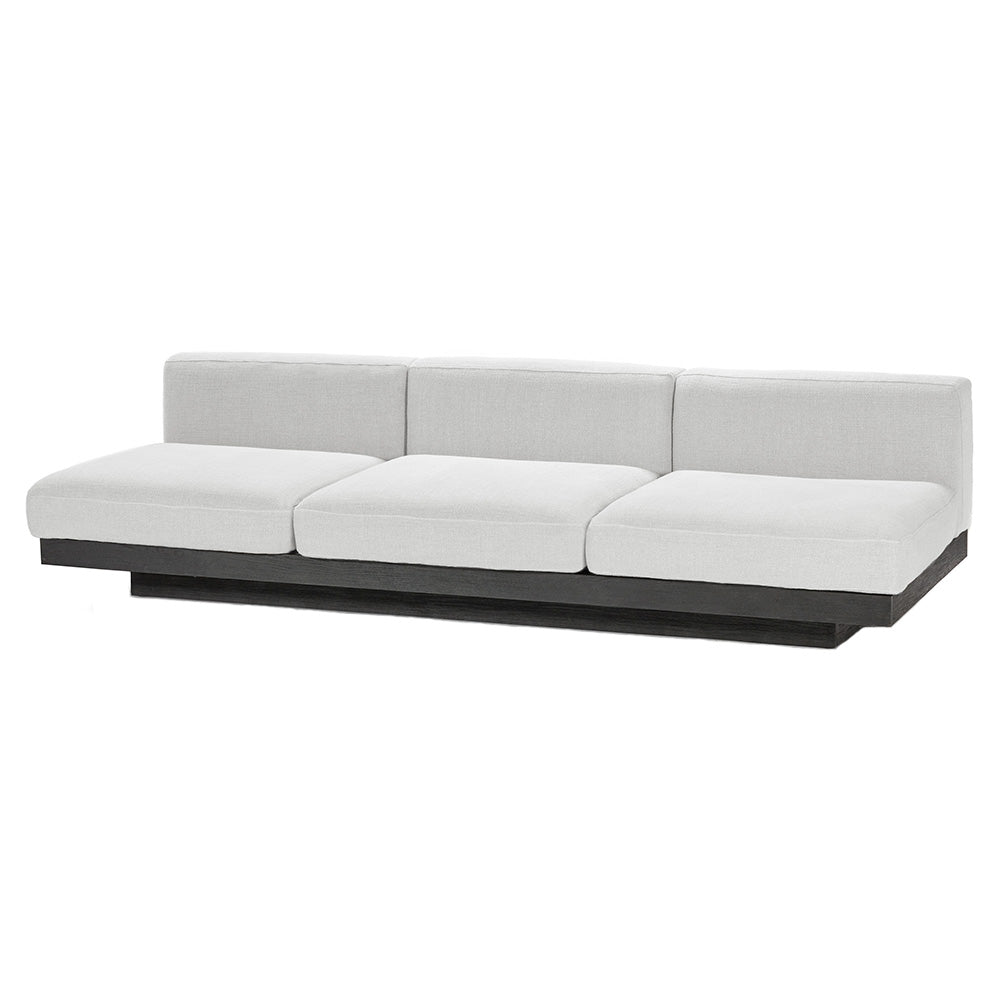 Rudolph 3 Seater Bench Sofa - Off White Cushions, Black Oak Base