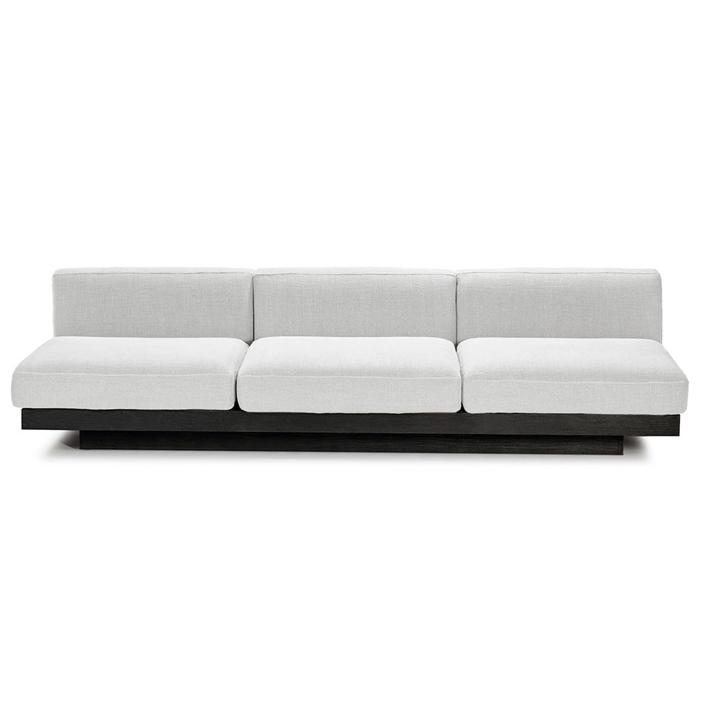 Rudolph 3 Seater Bench Sofa - Off White Cushions, Black Oak Base