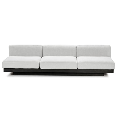 Rudolph 3 Seater Bench Sofa - Off White Cushions, Black Oak Base