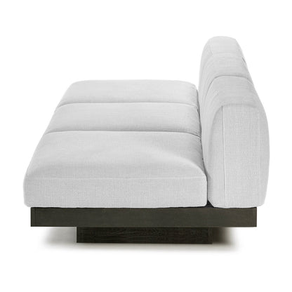 Rudolph 3 Seater Bench Sofa - Off White Cushions, Black Oak Base
