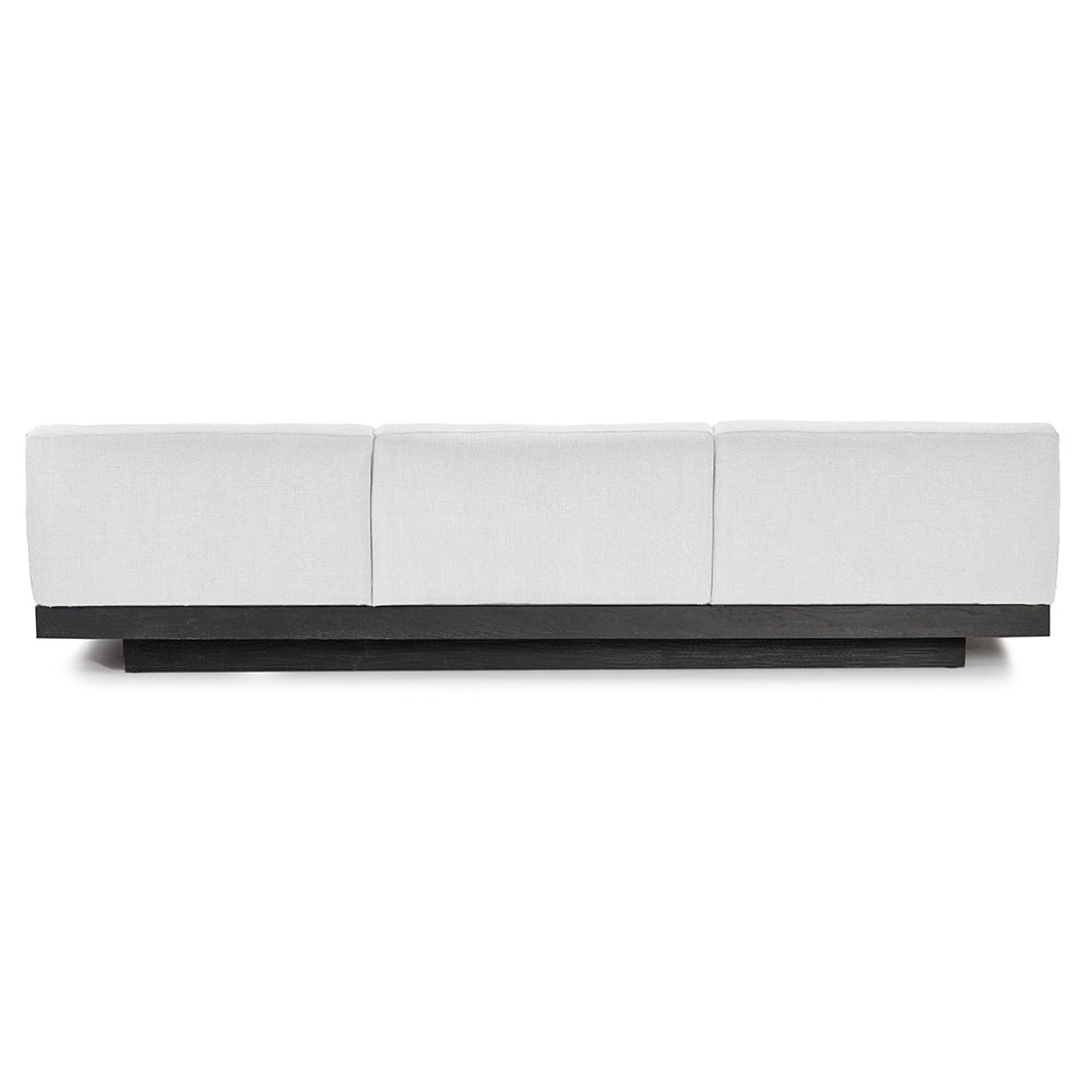 Rudolph 3 Seater Bench Sofa - Off White Cushions, Black Oak Base