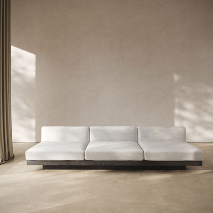 Rudolph 3 Seater Bench Sofa - Off White Cushions, Black Oak Base