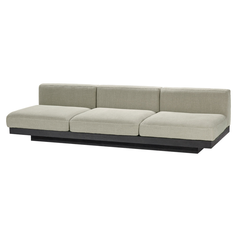 Rudolph 3 Seater Bench Sofa - Sand Cushions, Black Oak Base