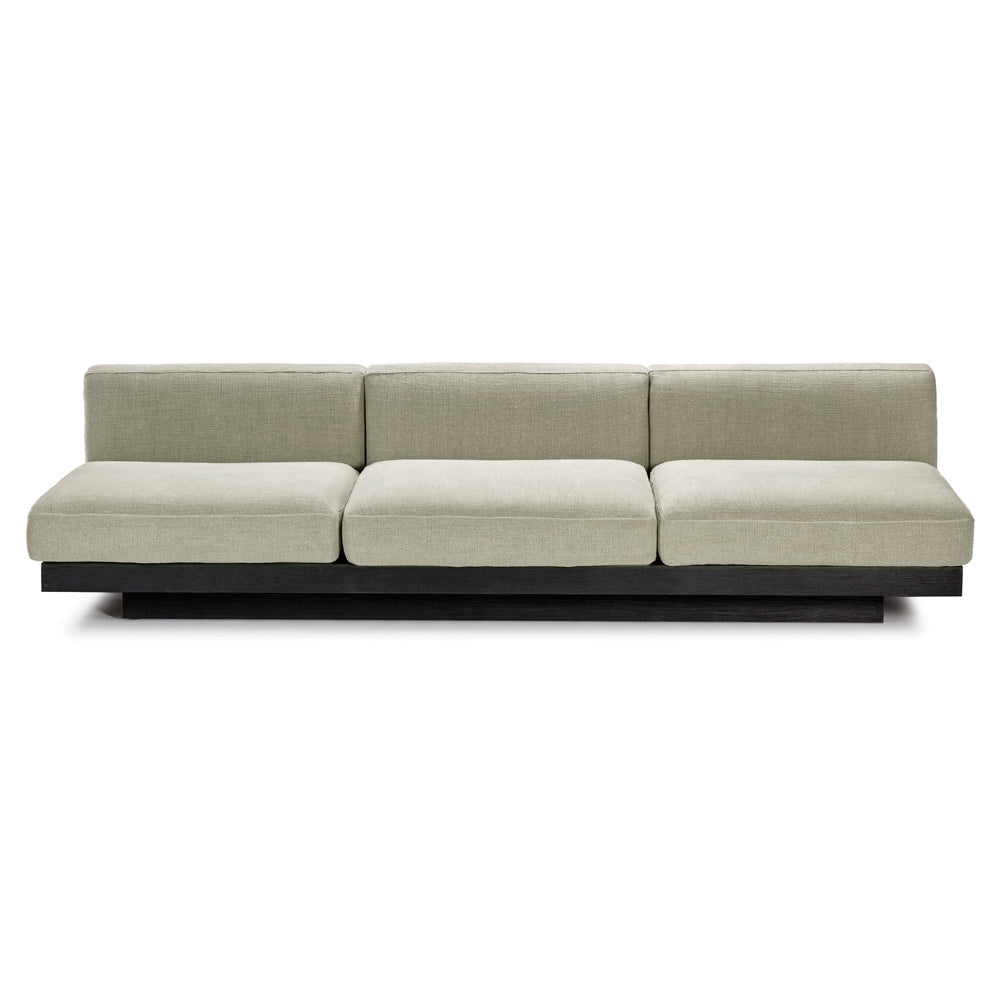 Rudolph 3 Seater Bench Sofa - Sand Cushions, Black Oak Base