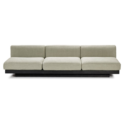 Rudolph 3 Seater Bench Sofa - Sand Cushions, Black Oak Base
