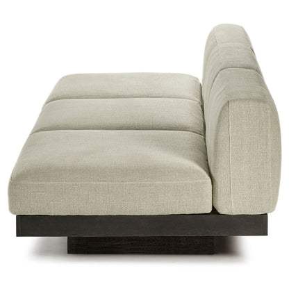 Rudolph 3 Seater Bench Sofa - Sand Cushions, Black Oak Base