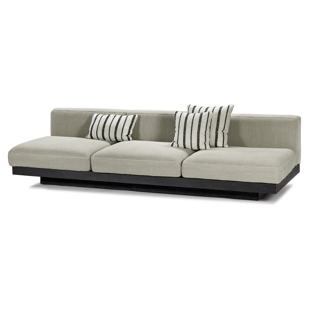 Rudolph 3 Seater Bench Sofa - Sand Cushions, Black Oak Base