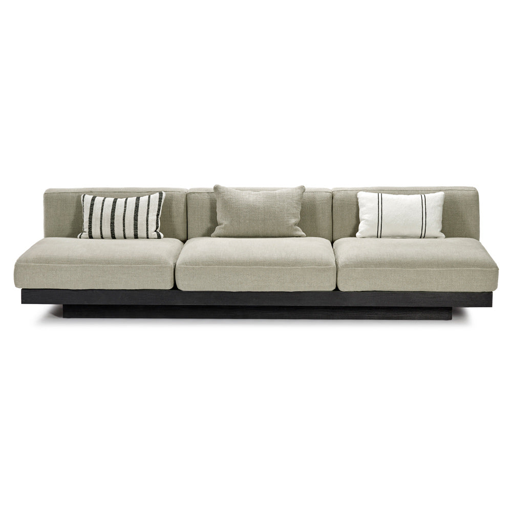 Rudolph 3 Seater Bench Sofa - Sand Cushions, Black Oak Base