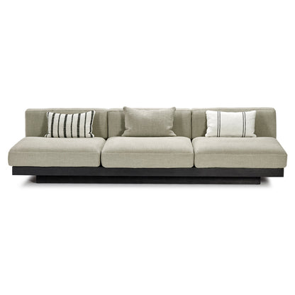 Rudolph 3 Seater Bench Sofa - Sand Cushions, Black Oak Base