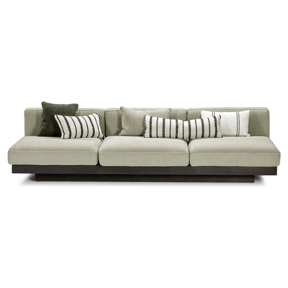 Rudolph 3 Seater Bench Sofa - Sand Cushions, Black Oak Base