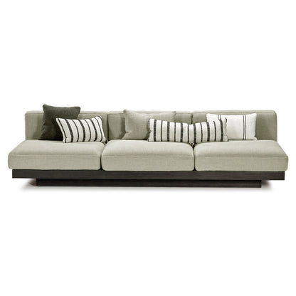 Rudolph 3 Seater Bench Sofa - Sand Cushions, Black Oak Base