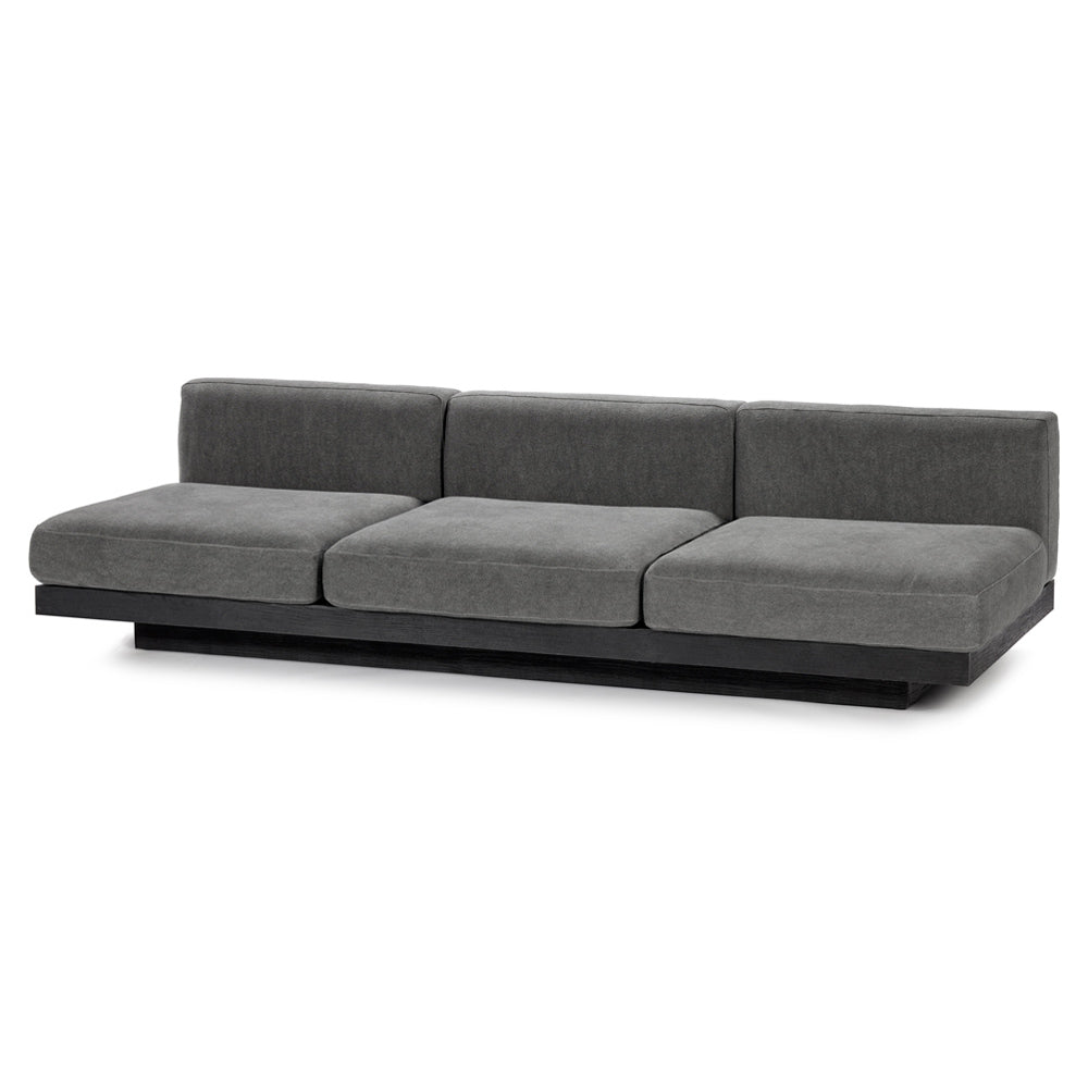 Rudolph 3 Seater Bench Sofa - Smoke Cushions, Black Oak Base