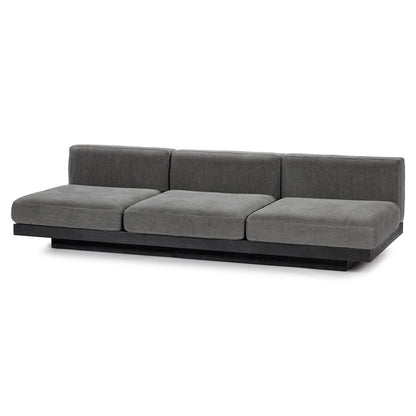 Rudolph 3 Seater Bench Sofa - Smoke Cushions, Black Oak Base
