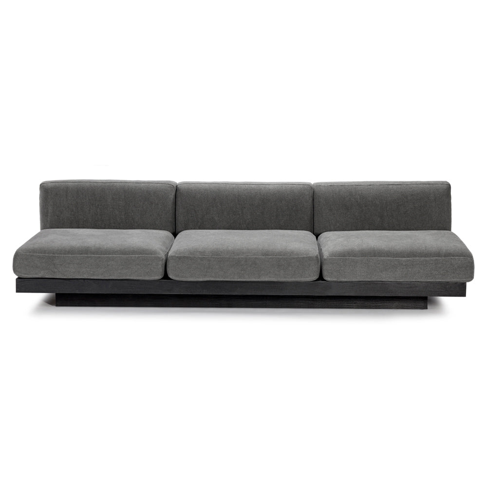 Rudolph 3 Seater Bench Sofa - Smoke Cushions, Black Oak Base
