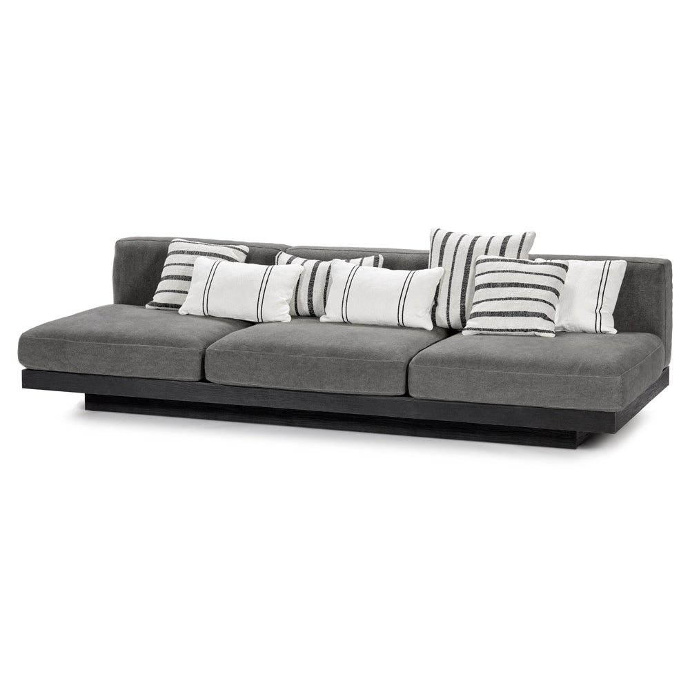 Rudolph 3 Seater Bench Sofa - Smoke Cushions, Black Oak Base