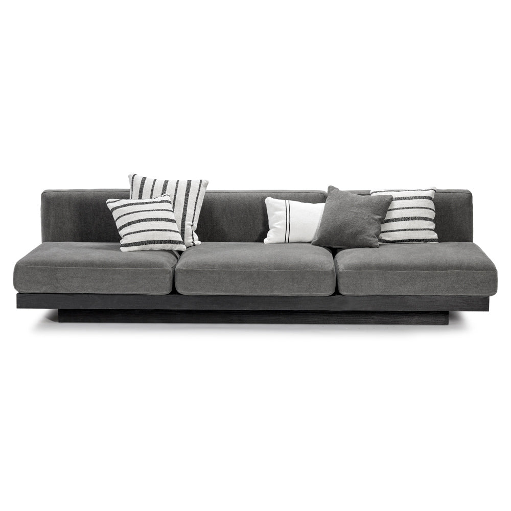 Rudolph 3 Seater Bench Sofa - Smoke Cushions, Black Oak Base