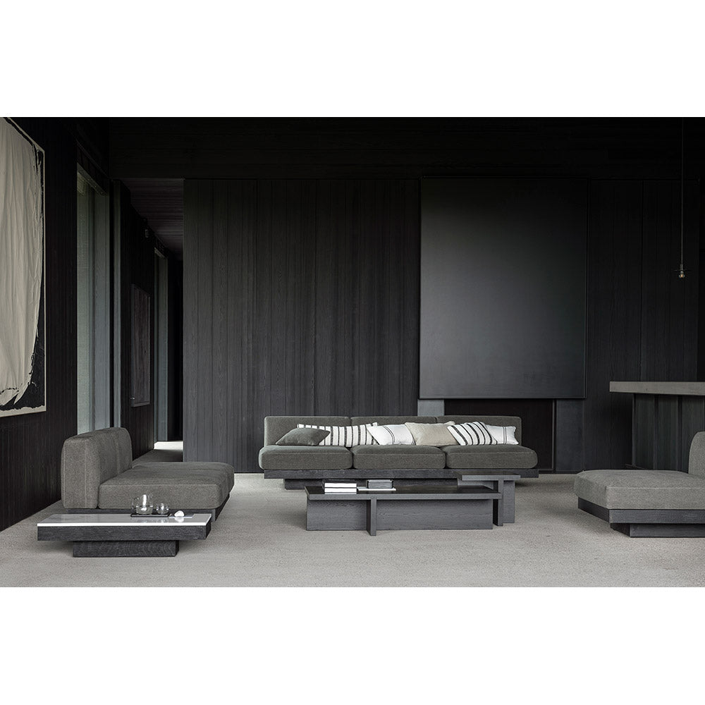 Rudolph 3 Seater Bench Sofa - Smoke Cushions, Black Oak Base