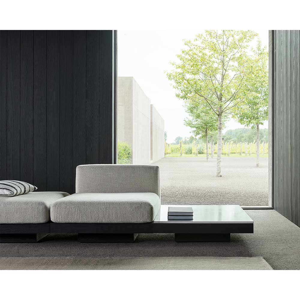 Rudolph Ottoman - Off White Cushions, Black Oak Base