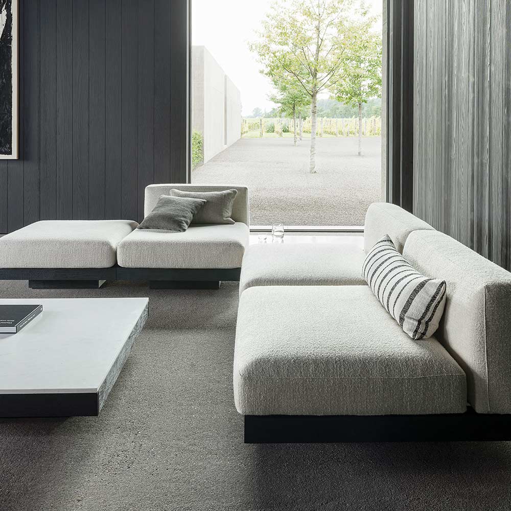 Rudolph Ottoman - Off White Cushions, Black Oak Base