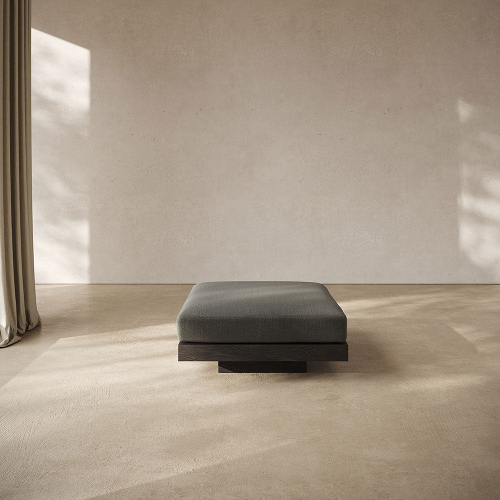 Rudolph Ottoman - Smoke Cushions, Black Oak Base