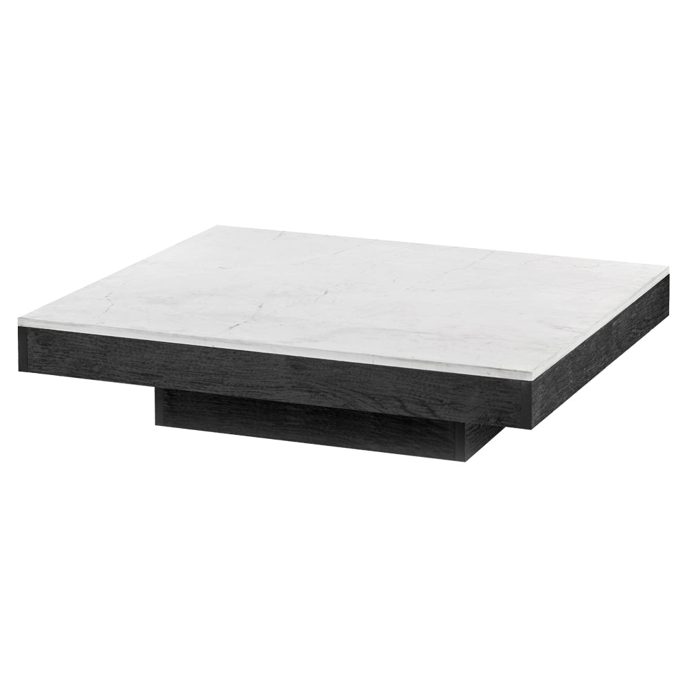 Rudolph Rectangular Large Coffee Table - White Marble Top, Black Oak Base