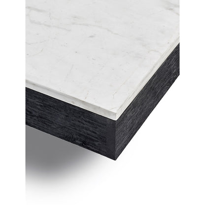Rudolph Rectangular Large Coffee Table - White Marble Top, Black Oak Base