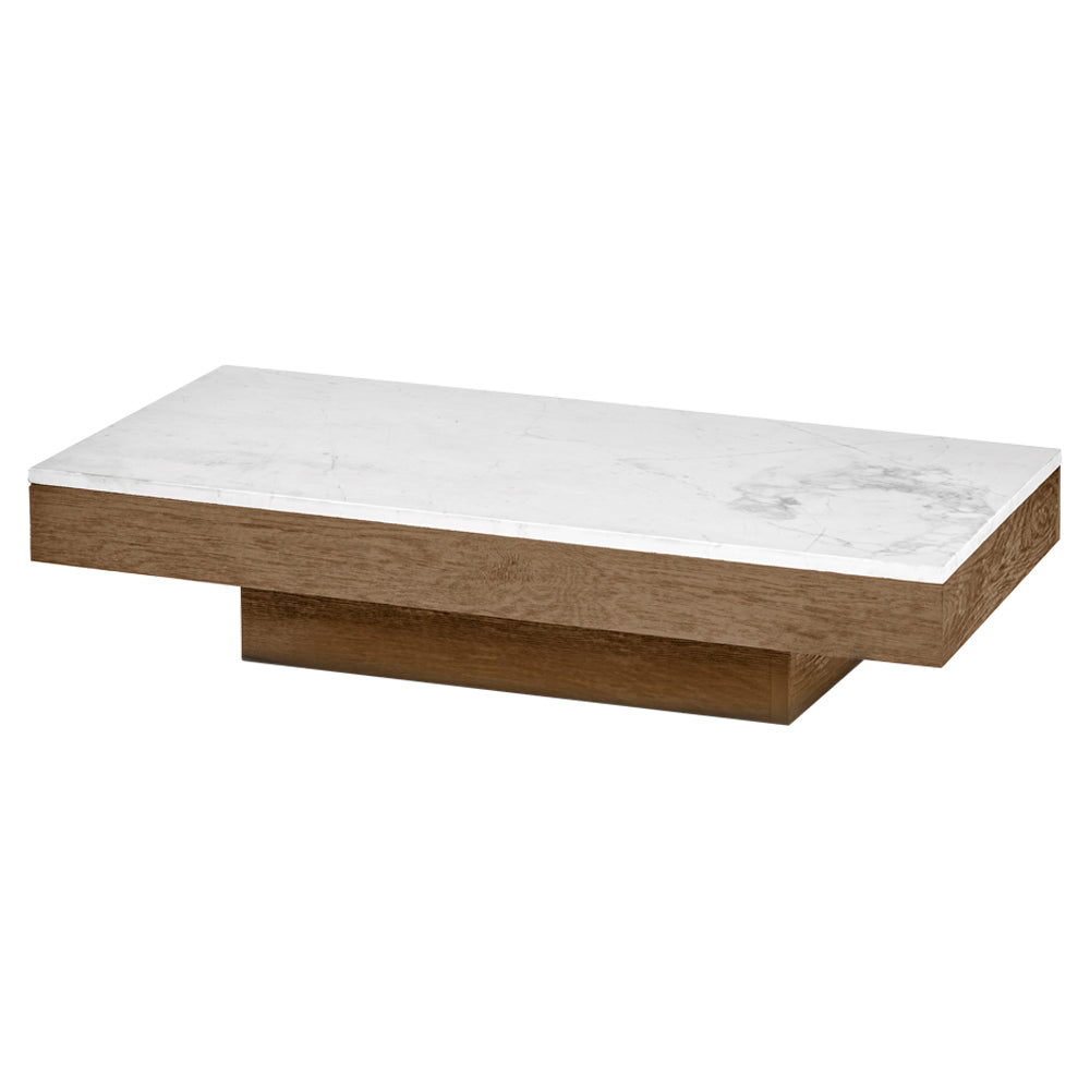 Rudolph Rectangular Small Coffee Table - White Marble Top, Cognac Oak Base