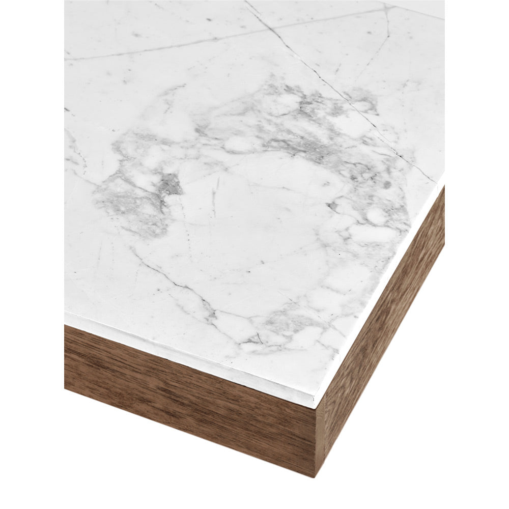 Rudolph Rectangular Small Coffee Table - White Marble Top, Cognac Oak Base