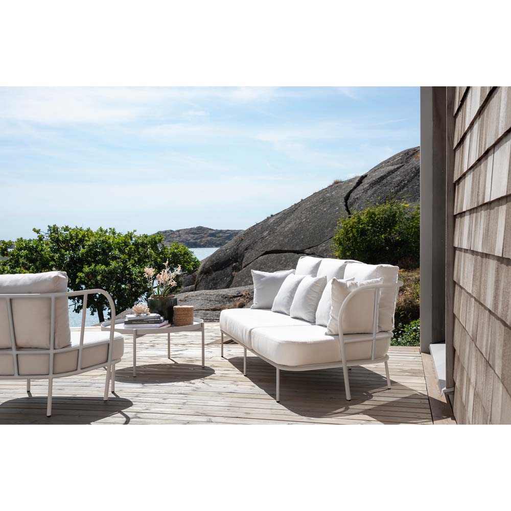 Salto Outdoor Sofa - Grayish White Cushions, Light Gray Frame