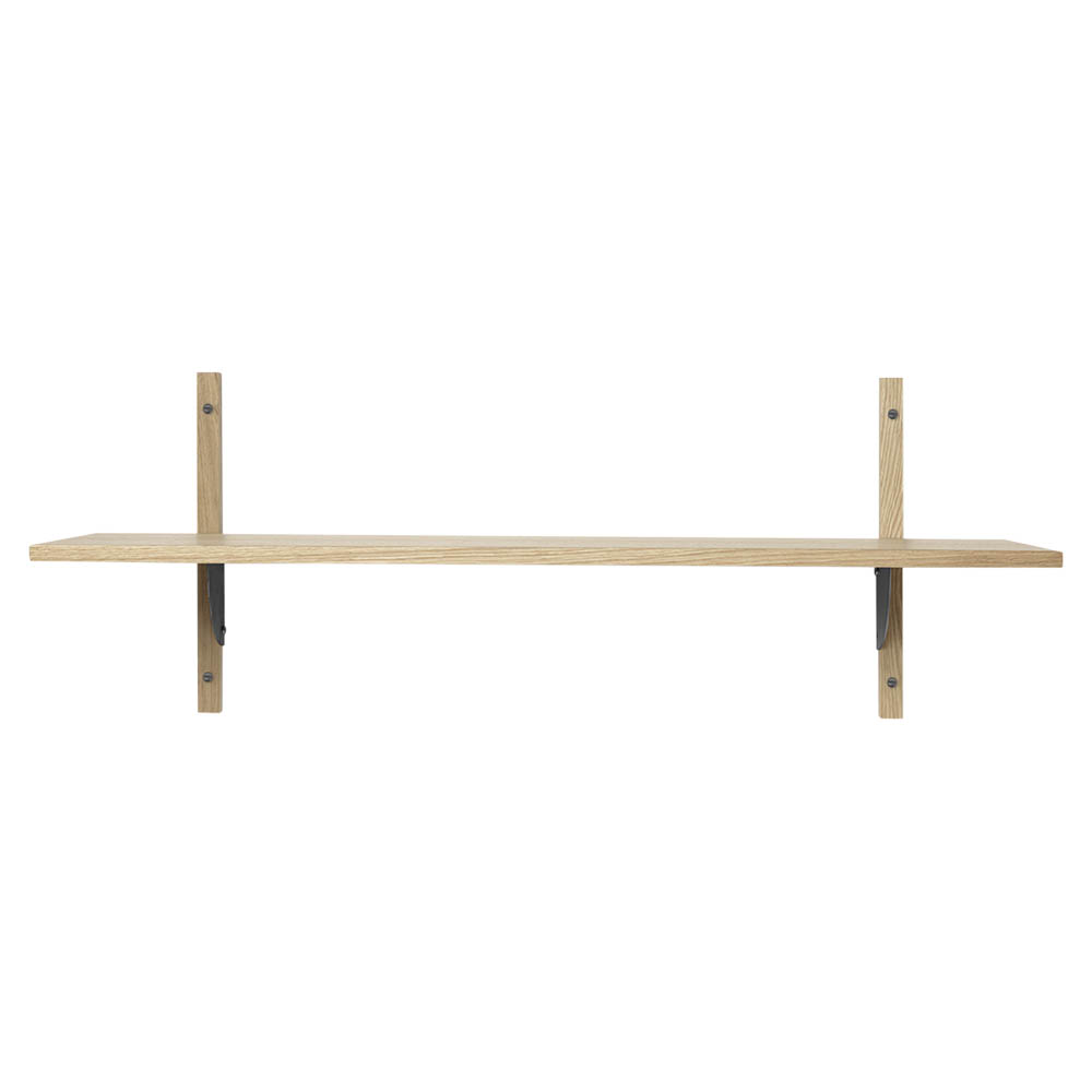 Sector Single Wide Wall Shelf - Natural Oak, Black Brass