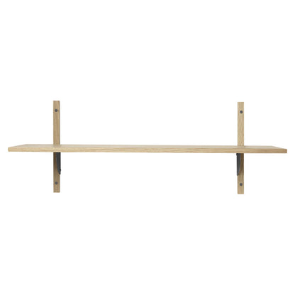 Sector Single Wide Wall Shelf - Natural Oak, Black Brass