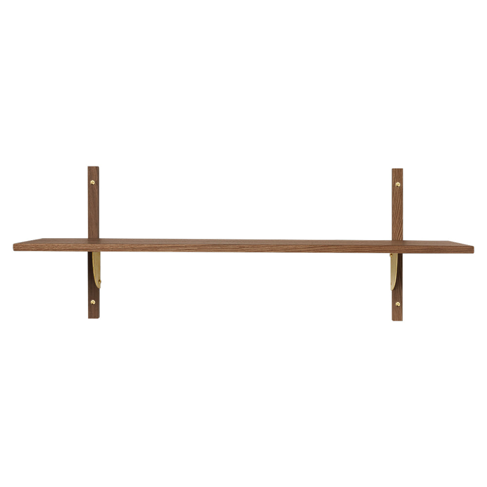 Sector Single Narrow Wall Shelf - Smoked Oak, Brass