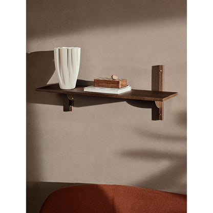 Sector Single Wide Wall Shelf - Smoked Oak, Brass