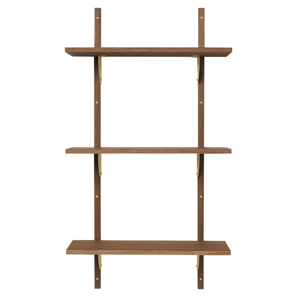 Sector Triple Narrow Wall Shelf - Smoked Oak, Brass