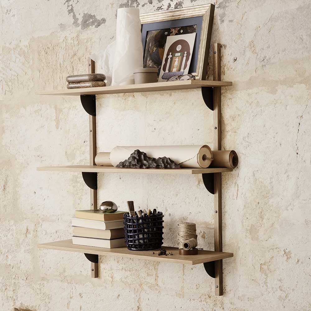 Sector Triple Wide - Natural Oak, Black Brass