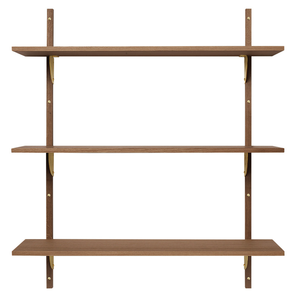 Sector Triple Wide Wall Shelf - Smoked Oak, Brass