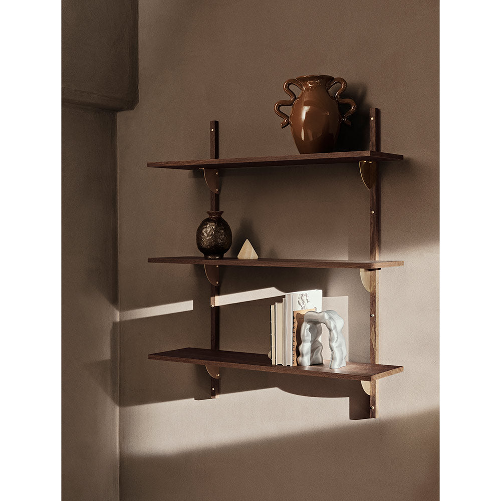 Sector Triple Wide Wall Shelf - Smoked Oak, Brass