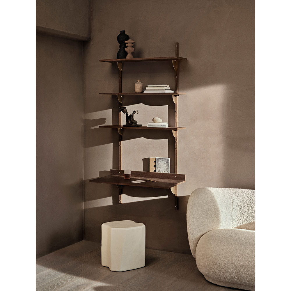 Sector Triple Wide Wall Shelf - Smoked Oak, Brass