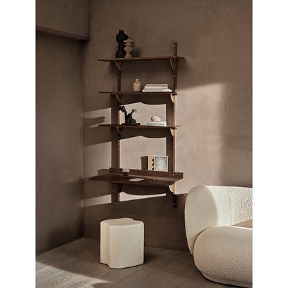 Sector Triple Wide Wall Shelf - Smoked Oak, Brass