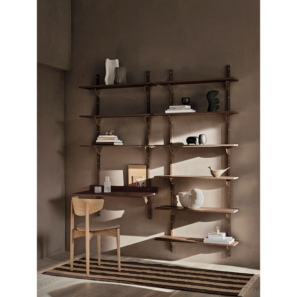 Sector Triple Wide Wall Shelf - Smoked Oak, Brass