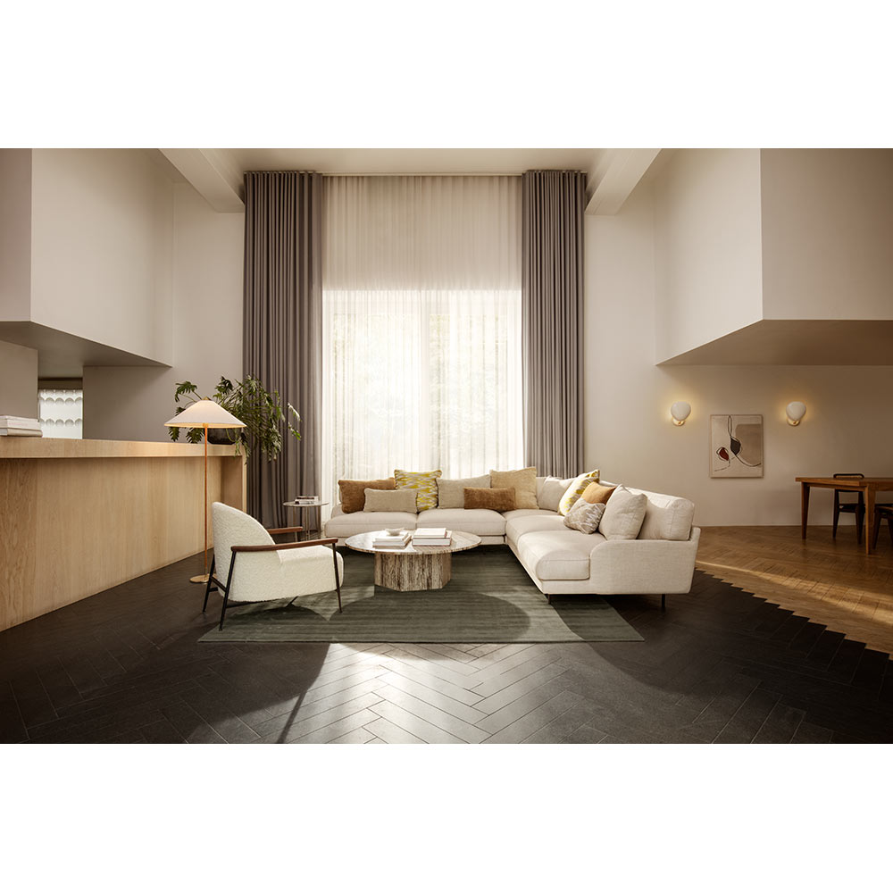 Sejour Fully Upholstered Lounge Chair With Armrest - Gabriel Mica 66030, Black Matte Base, American Walnut Armrest