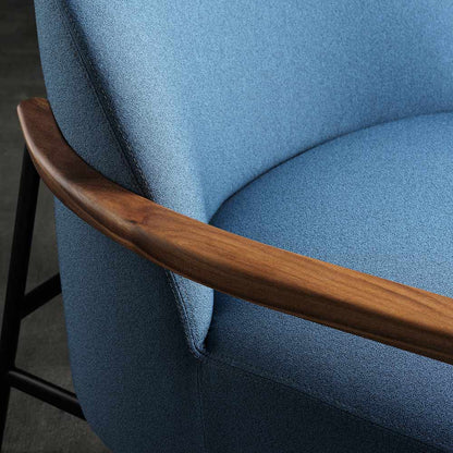 Sejour Fully Upholstered Lounge Chair With Armrest - Gabriel Mica 66030, Black Matte Base, American Walnut Armrest